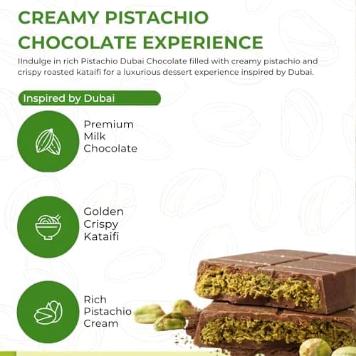 Chobella Dubai Chocolate Bar Pistachio, Premium Mini Dubai Chocolate Bar with Pistachio Cream and Kataifi, Viral Candy with Shredded Phyllo Dough, Knafeh, 3.35oz (95g) - Thumbnail 4