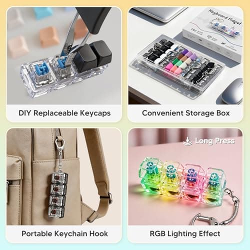 Keyboard Fidget Toy, DIY RGB Lights Removable Keycaps, Stress Relief for Office Workers, Sensory Toys for Kids with Autism - Thumbnail 3
