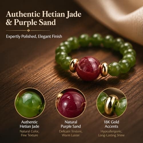 ANNIE WU Natural Hetian Jade & Purple Sand Beaded Ring for Women - Thumbnail 2
