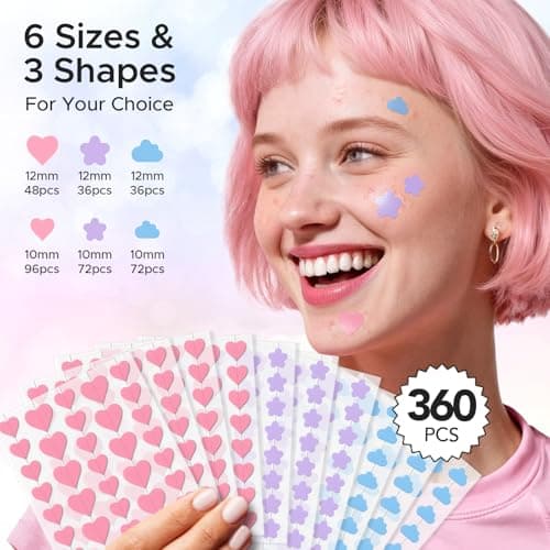 LitBear Acne Pimple Patch, 360 Dots 3 Shaped Colors Pimple Patches with Salicylic Acid, Tea Tree Oil & Calendula Oil, Hydrocolloid Acne Patch for Face, Blemish, Cute Zit Patch Pimple Sticker Acne Dots - Thumbnail 2