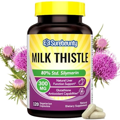Surebounty Organic Milk Thistle, Concentrated Seed Extract, 80% Silymarin, Liver Support Cleanse Detox, Fatty Liver Supplements, Non-GMO, No Gluten & Soy, 120 Veggie Caps, 4 Month Supply - Image 1