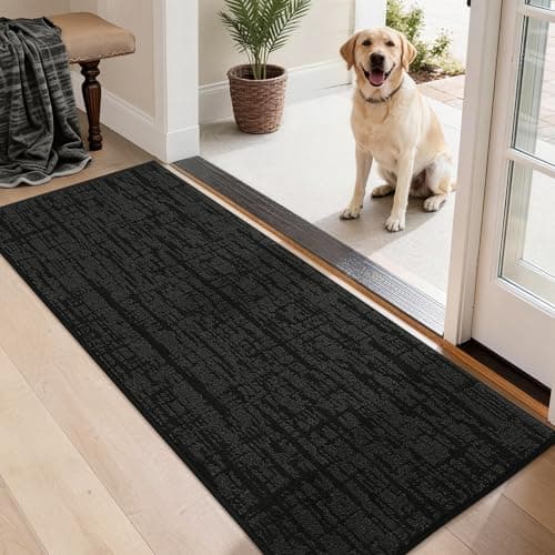 COSY HOMEER Door Mat 20" x 48" Non-Slip Washable Entryway Rug,Dirt Trapper Door Mat Indoor Entrance,Stain Resistant Absorbent Welcome Mats for Front Back Doormats and Wet Shoes,Black