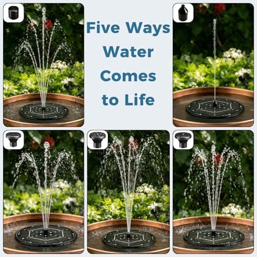 Paxverra Solar Fountain for Bird Bath with Colorful LED Lights, Floating Solar Fountain, 3W Solar Powered Water Fountain Pump with Strong Spray & 5 Nozzles for Garden, Pond, Pool, 36 LED Lights - Thumbnail 2