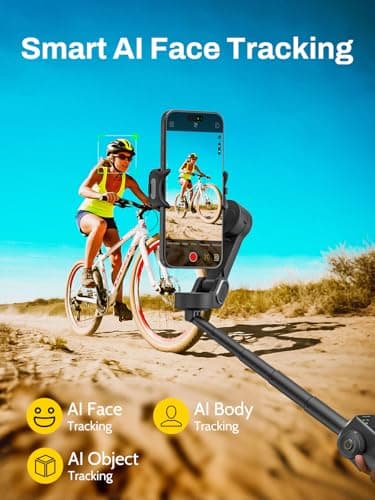 AOCHUAN Gimbal Stabilizer for iPhone w/Bluetooth Remote, 3-axis Phone Stabilizer w/7.8” Extension Rod, AI Face Tracking Smartphone Gimbal, Gesture Control for Video Shooting - Smart V8 Kit Black - Thumbnail 5