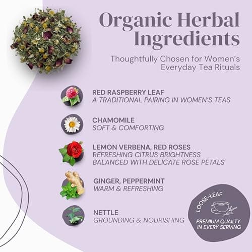Hormone Balance for Women Tea with Red Raspberry Leaf, Chamomile, Peppermint, Nettle & Chaste Tree Berry – Organic Herbal Loose Leaf Tea for Women, Caffeine-Free, Daily Balance & Women’s Wellness Support - Thumbnail 2