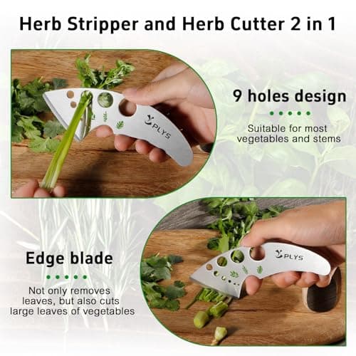 Plys Herb Stripper Tool for Basil - Stainless Steel Kitchen Herb Cutter 9 Holes, Unique Chef Tools for Kale, Chard, Collard Greens, Rosemary, Thyme, Parsley, 2026 Professional Kitchen Gadgets - Thumbnail 5