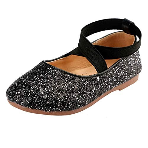 PrettyQueen Toddler Little Girls Glitter Dress Shoes Slip On Ballet Mary Jane Flats for Princess Wedding Party School Black - Thumbnail 2