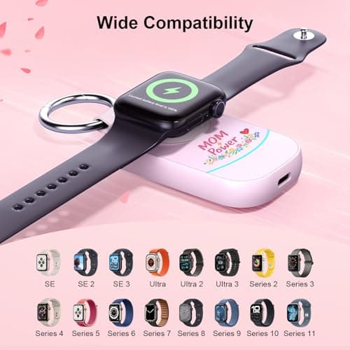 Mothers Day Gifts for Mom Power – Portable Charger with Keychain for Apple Watch, Magnetic Wireless Charging for iWatch, Mom Gifts for Travel - Thumbnail 5