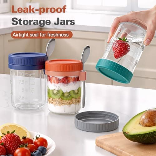 Cozyverge 6 Pack Overnight Oats Containers with Lids and Spoons, 16 oz Airtight Oatmeal Container with Measurement Marks, Overnight Oats Jars for Cereal Fruit Vegetable Milk Salad Yogurt Meal Prep - Thumbnail 3