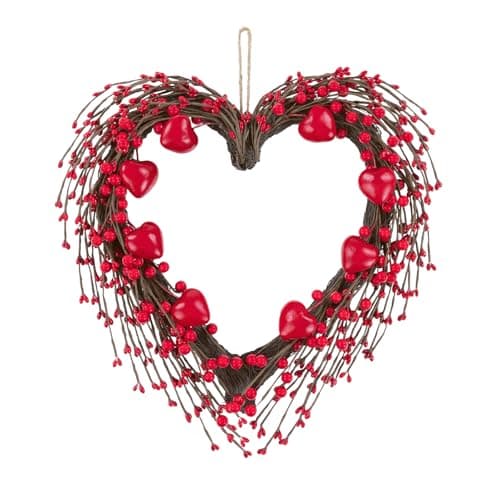 U'Artlines 15 Inch Valentine’s Day Wreath, Red Heart Shaped Door Wreath with Cute Berries for Valentine’s Day Gift Wedding Anniversary Festival Front Door Wall Decor - Image 1