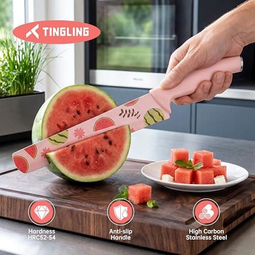 Tingling Watermelon Knife Sharp Cutting Slicer: 8.6 inch Watermelon Cutter for Melon, Cantaloupe, Pineapple - High Carbon Steel Fruit Knife - Thumbnail 5
