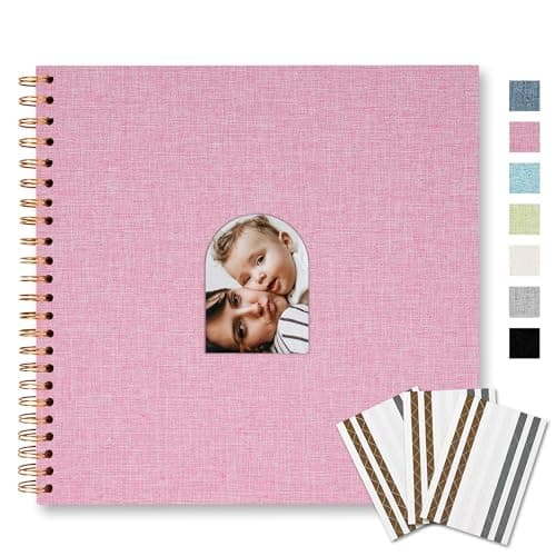 Vienrose 10X10 Inch DIY Scrapbook Album Linen Arch Window Photo Album 20 Blank Pages Scrap Book Photo Albums for Wedding Baby Shower, Pink - Image 1