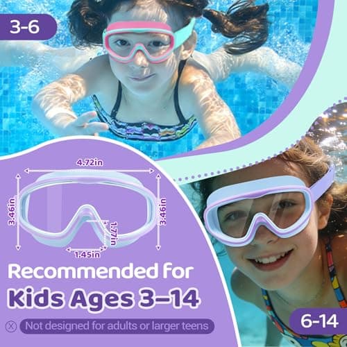 Vvinca Kids Swim Goggles with Comfort Fabric Strap 2 Pack, Wide View Anti-Fog/UV No Leak Swimming Goggles for Kids 3-14 Boys Girls Toddler - Thumbnail 4