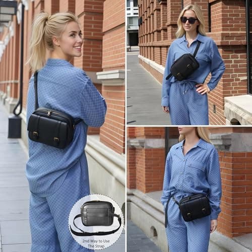 buyborgood Anti Theft RFID Blocking Small Leather Crossbody Bag For Women Travel Purse With Built In Wallet Messenger Bag, Vintage Black - Thumbnail 2