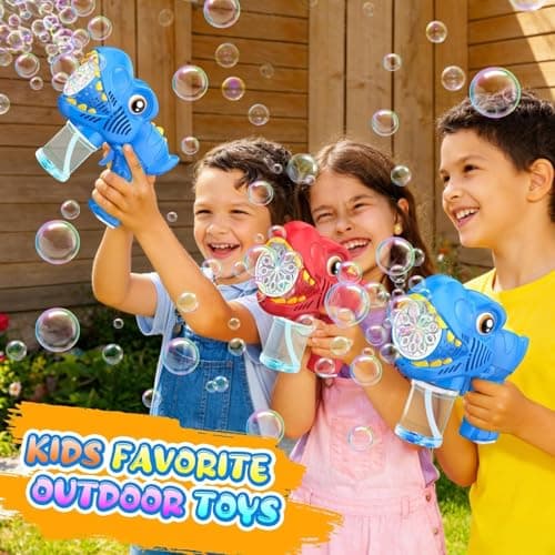 Bubble Machine Gun Kids Toys 2 Pack Rechargeable Bubble Guns with 4 Solutions Bubbles for Kids Toddlers Maker Blower Easter Basket Stuffers Dinosaur Outdoor Toys Valentines Boys Girls - Thumbnail 5