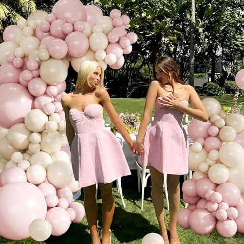 Dusty Pink Balloon Arch Garland Kit 124Pcs Boho Blush Neutral Pink White Sand White Balloons Different Size for Girls Baby Shower Birthday Wedding Gender Reveal Party Decorations - Thumbnail 3