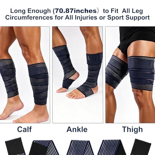 Wrap Around Calf Brace, Adjustable Elastic Bandage Sleeve for Lower Legs, Thigh, Ankle, Compression Sleeves Support for Varicose Veins, Edema, Swelling, Soreness, Shin splints, 1 Pair Calf Guards 70.87″‌ Dark Blue - Thumbnail 3