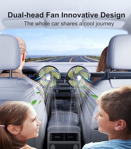 DICMKY Long Arm Dual Head Car Cooling Fans for Back Seat for Kids, Battery Powered Rechargeable 5V/12V/24V Car Backseat Headrest Fan for Baby Rear Facing Car Seat Cooler That Blow Cold Air for Vehicle - Thumbnail 6