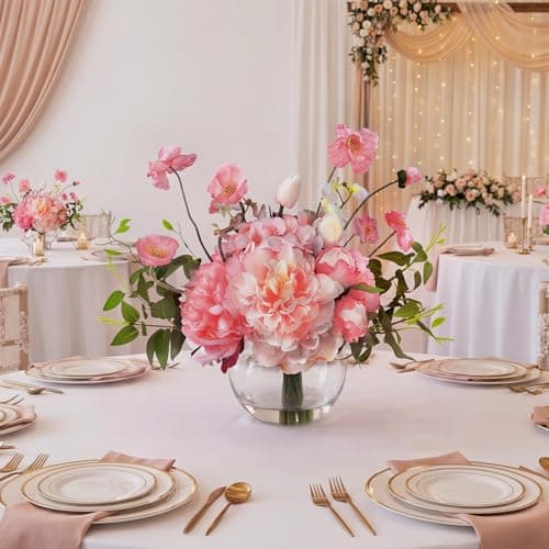 AMORISE Peonies Artificial Flowers in Vase, Pink Flowers Artificial with Faux Water, Silk Peonies Artificial Flowers Arrangements Indoor Realistic Fake Flowers for Table Wedding Party Home Decor - Thumbnail 6