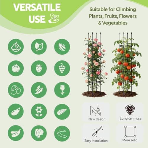 2 Pack Tomato Cages for Garden - Heavy Duty Tomato Trellis for Climbing Plants Outdoor & Indoor - 63 Inch Adjustable Tall Plant Cage & Support Garden Stakes for Pots Vegetables Flowers Fruits Vines - Thumbnail 5
