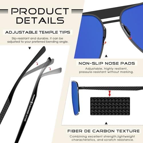 SIPLION Polarized Sunglasses for Men for Driving, UV Protection Carbon Fiber Frame Lightweight 2.0 Lenses for Fishing 8211 Blue - Thumbnail 6