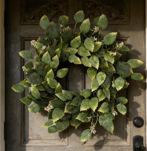 26" Green Hibiscus & Eucalyptus Leaf Wreath for Front Door - Large Artificial Greenery Outdoor Wreath for Porch, Window, Farmhouse, Home, Holiday, Hanging Decor - Spring, Summer, Fall, All Seasons - Image 1