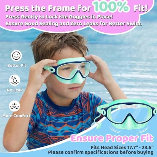 Vvinca Kids Swim Goggles 2 Pack with Nose Cover and Attached Earplugs, Wide View Anti-Fog/UV Swimming Goggles for Age 3-12 Boys Girls, No Leak Pool Water Clear Swimming Goggle for Youth Toddler - Thumbnail 3