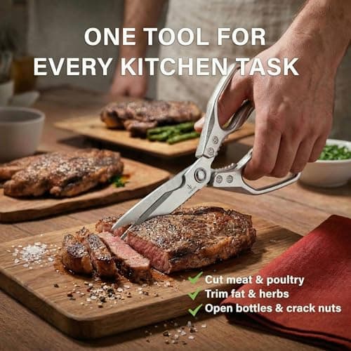 Heavy Duty Kitchen Shears Set of 2, Stainless Steel Kitchen Scissors for Cutting Chicken, Meat & Bones, Aluminum Alloy Handle, Ultra Sharp Serrated Blades, Dishwasher Safe - Thumbnail 3