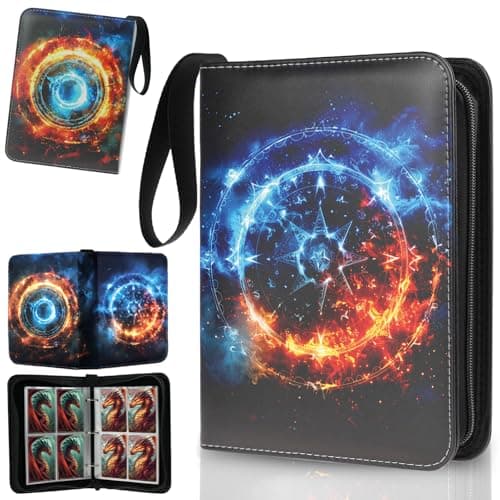 Trading Card Binder 4 Pocket, Fits 400 Cards with 50 Removable Sleeves, Portable TCG Album Folder for Standard Size Game Cards, Sports Card Holder Book for Collectors, Frostfire Fusion