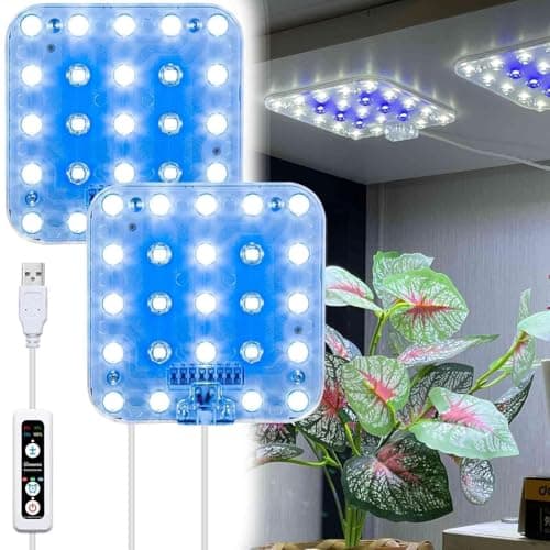 DOMMIA Full Spectrum LED Grow Light for Indoor Plants, 2 Panels 10W with 6/12/16h Timer Dimmable Plant Lights for Flower Veg Plant Growth USB, Bluish White, 1-Pack - Image 1