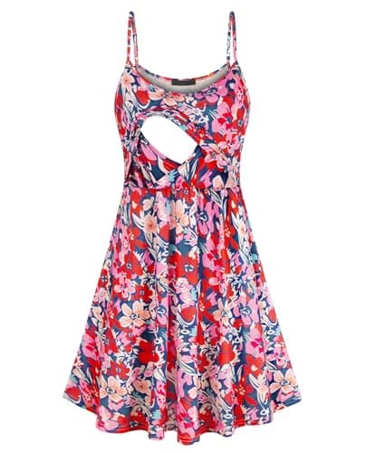 Qnursma Floral Plus Size Dress, Nursing Dresses for Breastfeeding Summer Maternity Sleeveless Spaghetti Strap - Image 1