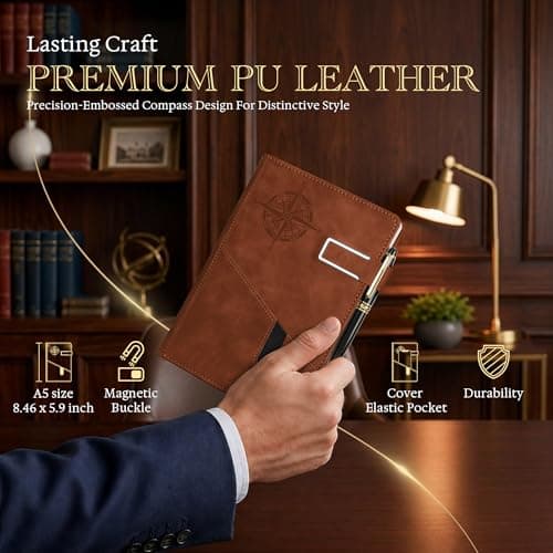 Lined Notebook Journal for Men Women, College Ruled Notebook, Hardcover Leather Journal with Pen & Gift Box, 256 Pages Thick Daily Diary, Professional Notebooks for Work, Travel, Executive, Writing,A5 - Thumbnail 4