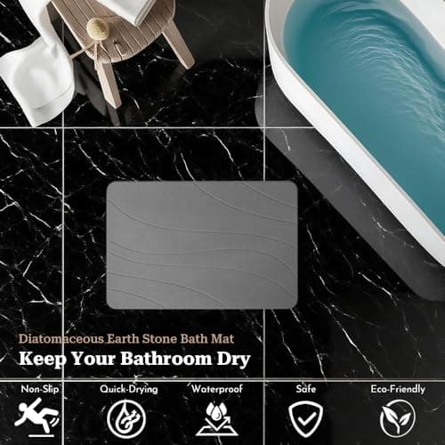 Robinuspc Stone Bath Mat, Quick Drying Bath Mat for Bathroom, Diatomaceous Earth Mat, Quick Dry Shower Mat, Fast Absorbent, Elegant Design, Easy to Clean - Grey 23.6×15.35 - Thumbnail 5