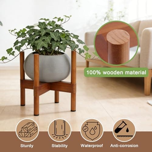 Vigordream Plant Stand Indoor, Wood Plant Holder, Mid Century Modern Decor Tall Planter Stands, 2 Height Displays Corner Single Flower Stand for Balcony, Living Room,Garden Patio Fit 5-10 Inch Pots - Thumbnail 2