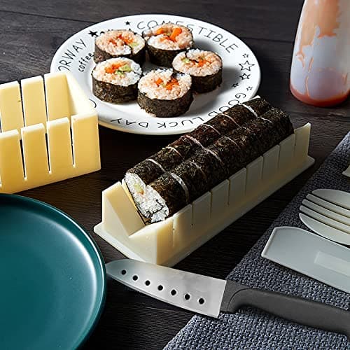 HI NINGER Sushi Making Kit Deluxe Edition Heart Sushi Mold Press with 8 Sushi Rice Roll Mold Shapes 1 Fork 1 Spatula 1 Sushi Knife, Complete Sushi Maker Kit 12PCS DIY Home Sushi Tool - Thumbnail 4