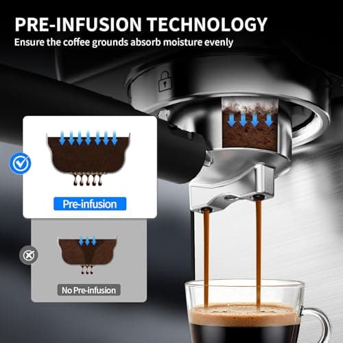 SECPOEDR 20Bar Espresso Machine with Poweful Milk Frother Rapid Cold Brew, Easy to Use Compact Espresso Maker, Fast Heat 1350W Barista-Quality Home Cappuccino Latte Machine,45oz Water Tank, Silver - Thumbnail 3