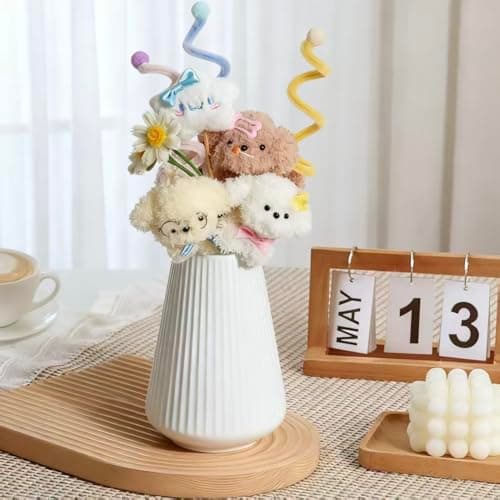 FLOLVISOU Crochet Flower Bouquet Valentine Plush Dog Toy - Handmade Knitted Flower Bouquet Gifts,Valentine's Day Birthday Gifts for Women,Girls,Kids, DIY Home Decor,Pink White Flowers Arrangement - Thumbnail 4