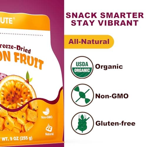 Organic Freeze Dried Passion Fruit Chunks, 9oz/255g | No Additives, Non-GMO, Gluten-Free & Unsweetened | Crunchy Dehydrated Fruits for Smoothies, Baking, Tea, Desserts & Natural Healthy Dry Snacks - Thumbnail 4