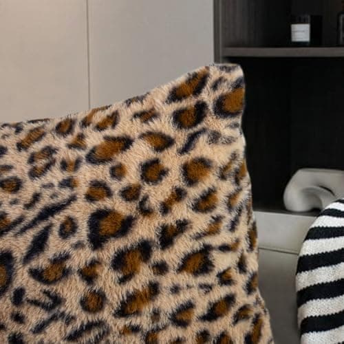 PRRPRR Leopard Throw Pillow Covers 18x18 Set of 2, Soft Faux Fur Cheetah Pillow Covers, Fluffy Decorative Cushion Covers with Hidden Zipper for Couch Sofa Bedroom Living Room Home Decor & Farmhouse - Thumbnail 4