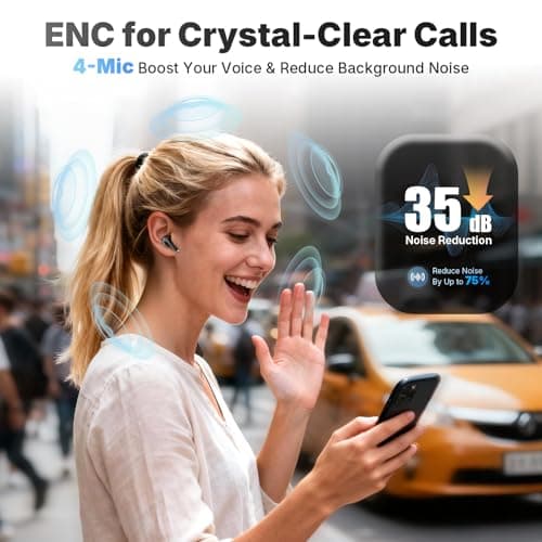 BLXSounds Wireless Earbuds, Bluetooth 5.3 Headphones Wireless Earbuds with 4 ENC Noise Cancelling Mic, 40+Hrs, HiFi Bass 3D-Stereo, USB C in-Ear Earphones, Ear Buds for iPhone, Android,Laptop - Thumbnail 2