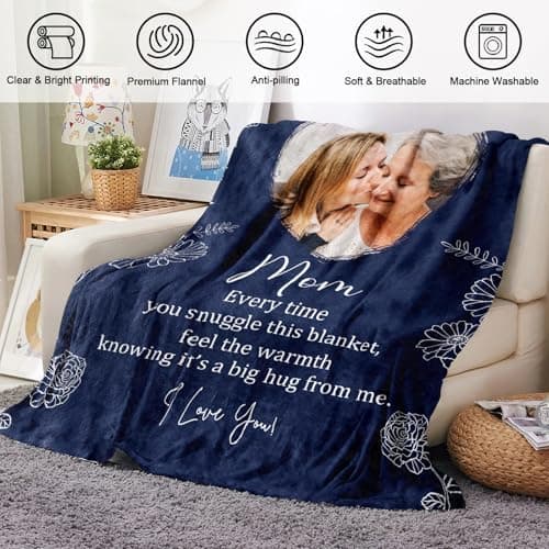 KUKULIKI Ships Next Day, Personalized Christmas Mom Blanket Gift, Custom Blanket with Kids Name and Birth Month Flowers, Birthday Gifts for Mom from Daughter Son, Personalized Gifts for Grandma,Wife - Thumbnail 2