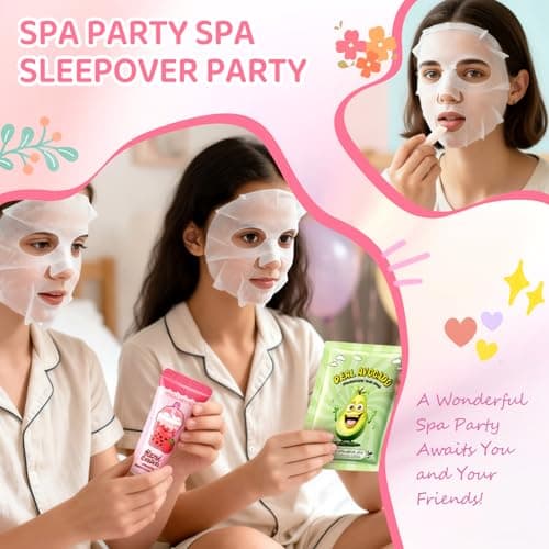 108 PCS Spa Party Supplies for Girls & Women, Spa Party Favors Include Face Masks Skincare, Hand Cream, Lip Balm, Under Eye Patches, Lip Mask and Foot Bath Bombs, Spa Birthday Sleepover Party Supplies - Thumbnail 4
