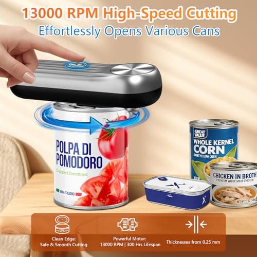 One‑Touch Rechargeable Cordless Electric Can Opener, Auto‑Stop Smooth‑Edge Lid Cutter, Hands‑Free Kitchen Gadget Fits Multiple Can Sizes for Food, Pet Food – for Seniors & Arthritis (Silver-Black) - Thumbnail 3