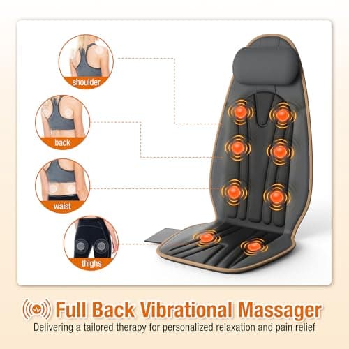 SLOTHMORE Heated Back Massager for Chair, Vibrating Massage Cushion with Heat for Neck, Back & Thighs, Massage Chair Pad for Office Chair, Home Use - Ideal Gifts for Seniors, Parents, Office Workers - Thumbnail 5