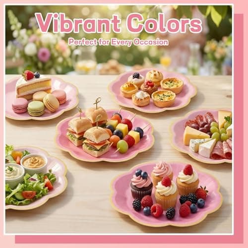 NatNarr 60 Pcs Pink Paper Plates, 7 Inch Gradient Pink Dessert Plates with Gold Edge Scalloped Mothers Day Plate Disposable Pink Plate for Wedding Girl Baby Shower Birthday Bridal Party Supplies - Thumbnail 4