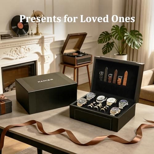 KAMIER Watch Box for Men, 6-Slot High End Wooden Watch Case with Jewelry Organizer, Watch Box Holder Organizer for Men Women, Watch Storage Box with Soft Velvet Pillows, Ideal for Gift - Thumbnail 6