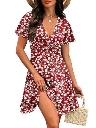 Dresses for Women 2026 Elegant Classy Wrap V Neck Summer Cruise Outfits Beach Vacation Clothes Dress Floral M - Thumbnail 2