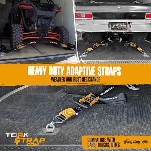TorkStrap Pro 25' x 2'' Self Tensioning Ratchet Straps (10,000LB Break Strength) - Adjusts to Load Shifts - Heavy Duty & Industrial Use - Extra Soft Loops - Heavy UTV, Cargo, ATV, Trucks (4-Pack) - Thumbnail 5