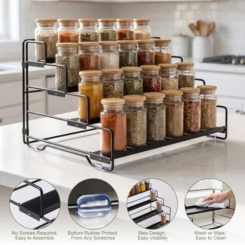 KITREPAION Spice Rack Organizer for Cabinet, Tiered Adjustable Spice Shelf Organization, Metal Seasoning Rack for Kitchen Countertop Cupboard Pantry, Raised Edge Anti-Slip Design for Jars and Bottles - Thumbnail 5