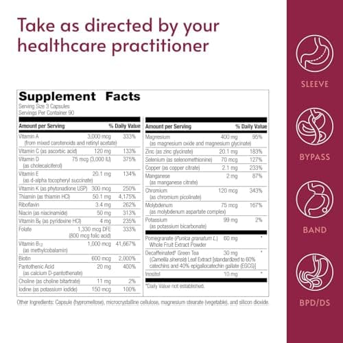 Bariatric Advantage Ultra Multi Without Iron - High Potency Multivitamin - for Bariatric Surgery Patients - Bariatric Multivitamin Capsule - with Calcium, Vitamin C & More - 270 Capsules - Thumbnail 4